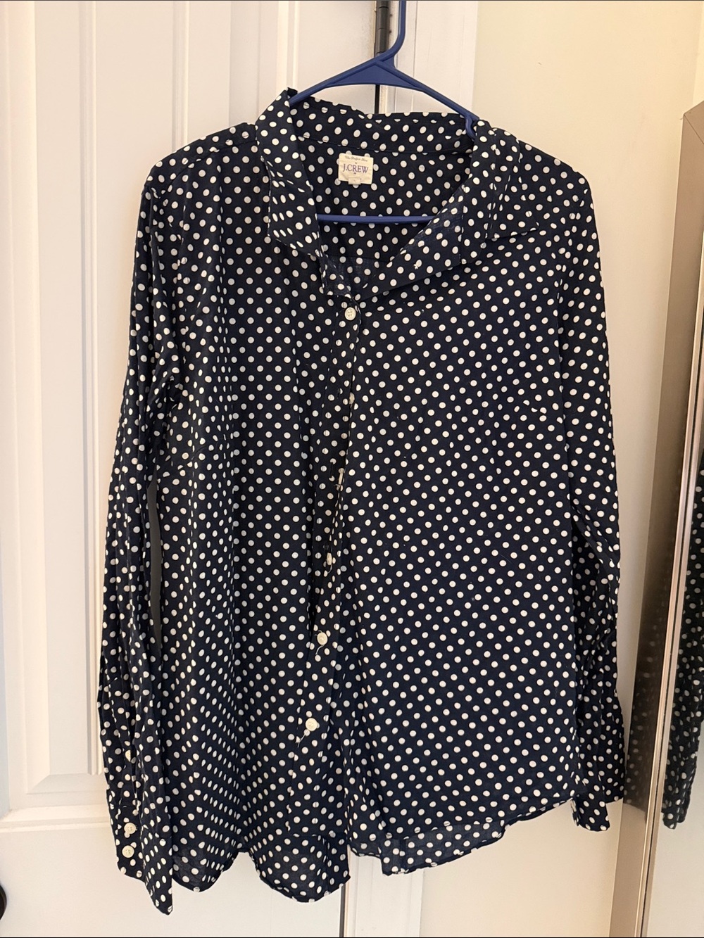 J. Crew Navy and White Polka Dot Blouse